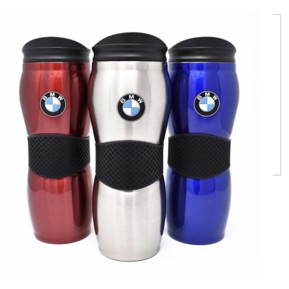 BMW travel mug Stainless Steel With Grips NEW IN BOX Black